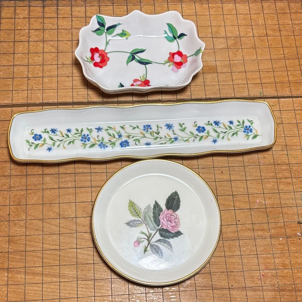Wedgwood Hathaway Rose Dish, Limoges Tray and Toscany Collection Trinket Holder